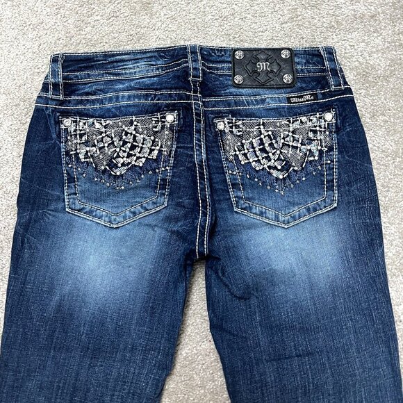 Miss me Jeans size 30 Rhinestone Embellished Pocket Cuffed Capri Bling Low Rise - Picture 1 of 8